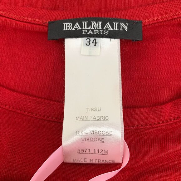 Balmain Red Long-Sleeved Sweater With Gold Button Details Size XXS (34) 100% Vis - Picture 2 of 5